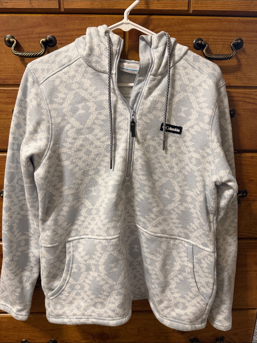 Columbia Men's Light Blue Patterned Half-Zip Hooded Sweatshirt